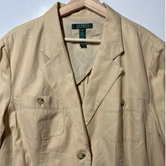 Lauren Ralph Lauren Cotton Linen Safari Blazer Jacket Sz 20W Tan Pockets Neutral - Picture 2 of 12